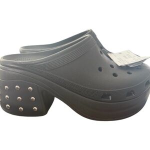Crocs Siren Studded Mens 11 Women 13 Black Rubber Slip-On Block Heel Clog NEW